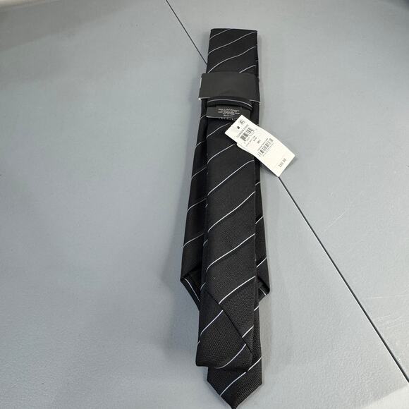 ALFANI ALFATECH Mens Necktie Clarkson Stripe Black Stain Resistant New - Picture 8 of 9